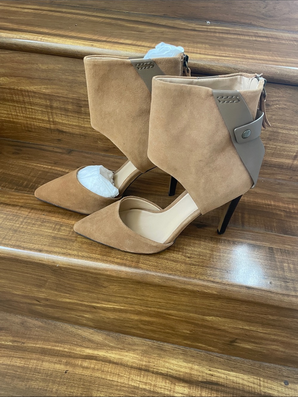 Joe's Jeans Tan Suede Pointed-Toe Ankle Cuff Pumps